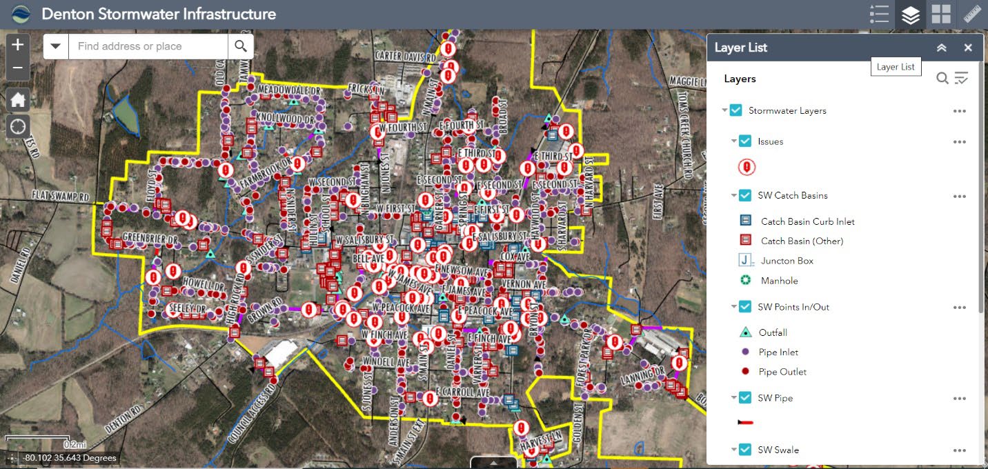 Screenshot of the Denton stormwater mapping inventory