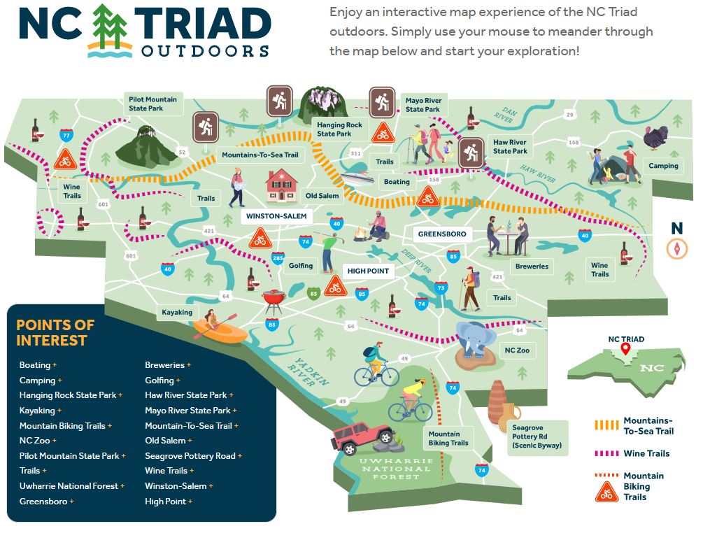 NC Triad Outdoors Screenshot Homepage Map