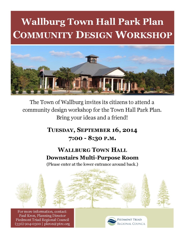 Wallburg Town Hall Park Plan Workshop Flyer 9/16/14