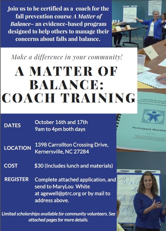 Matter of Balance Coach Training Oct 16 and 17 