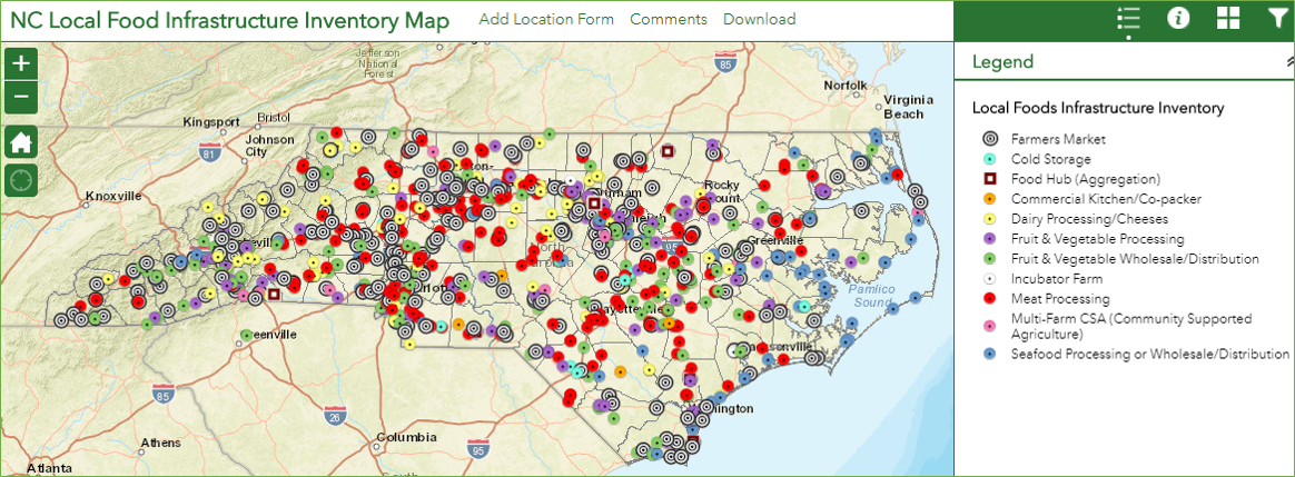 Map of all regional food processing facilities