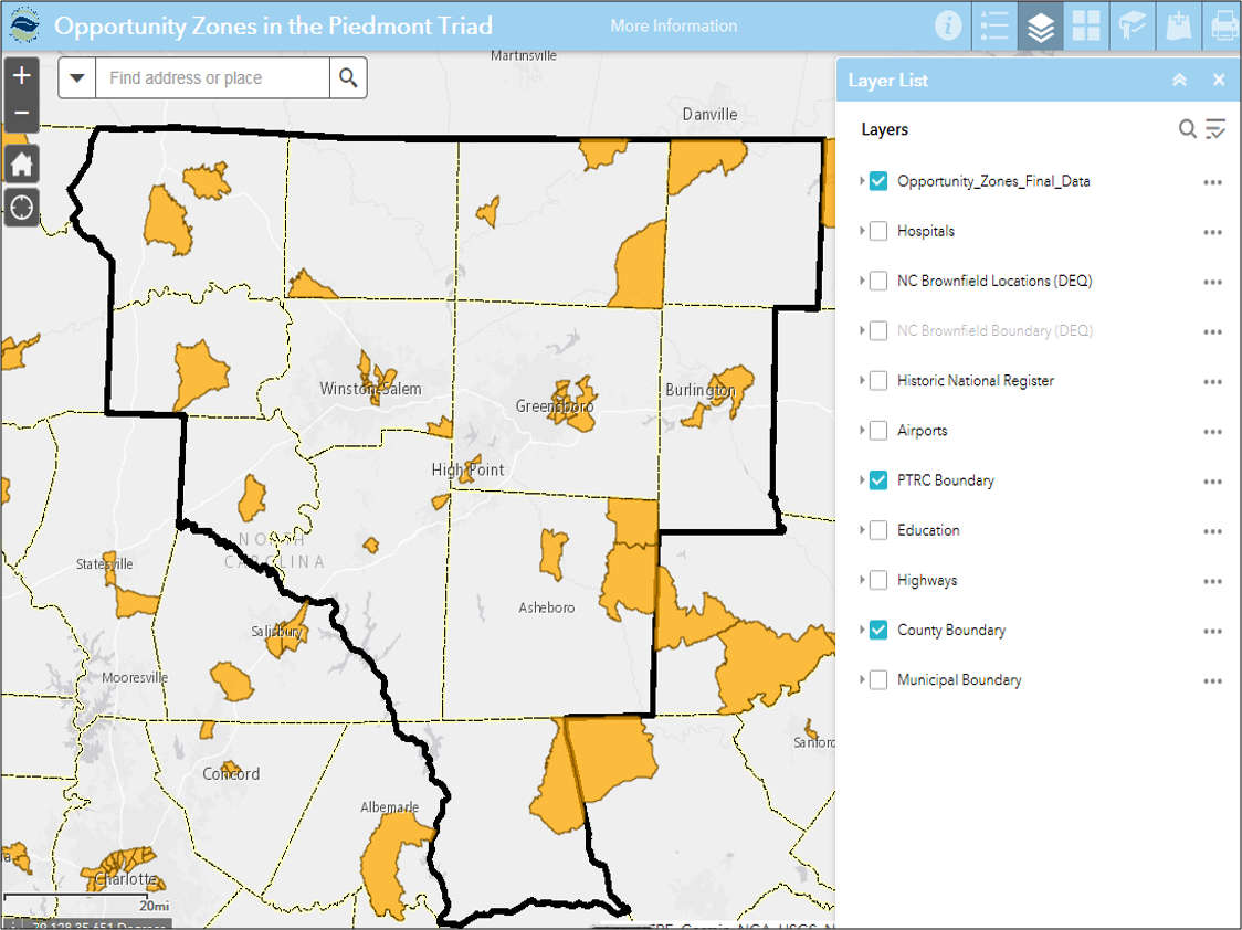 screen shot opportunity zones web map